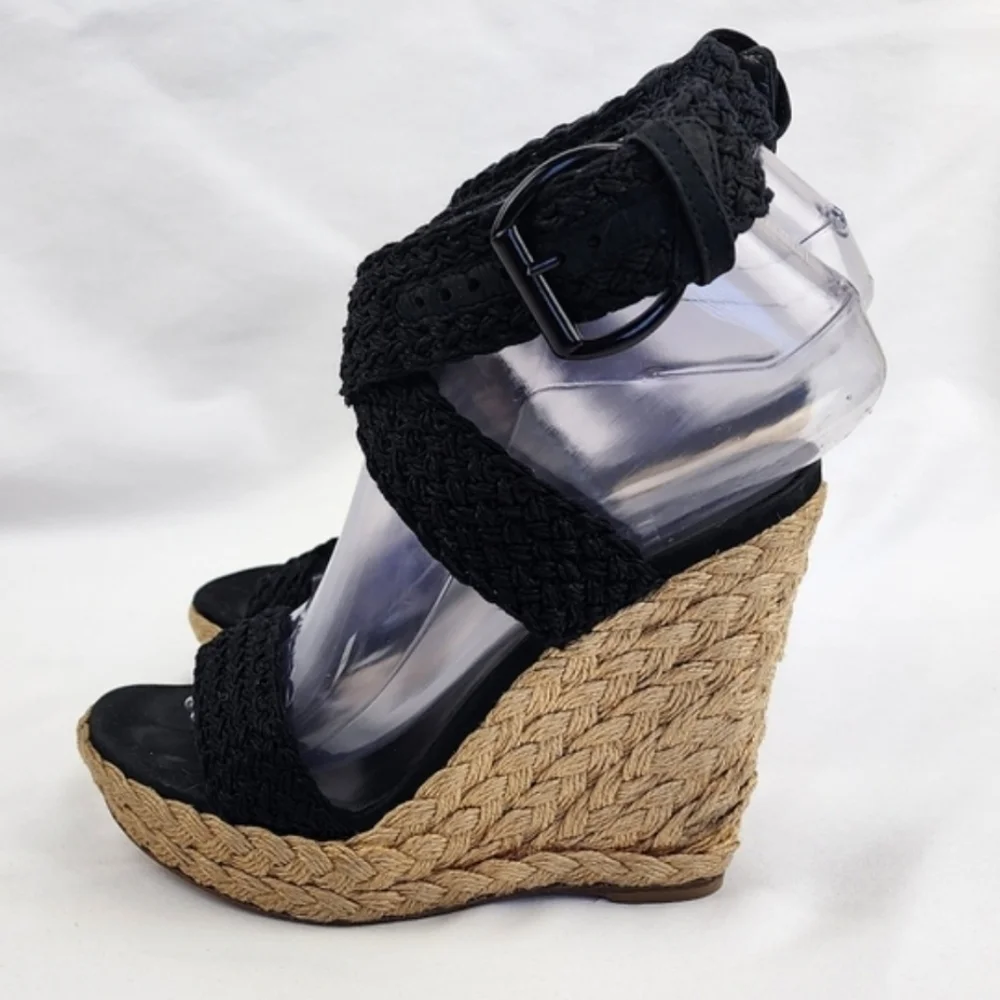 Stuart Weitzman Black Wedge Sandals